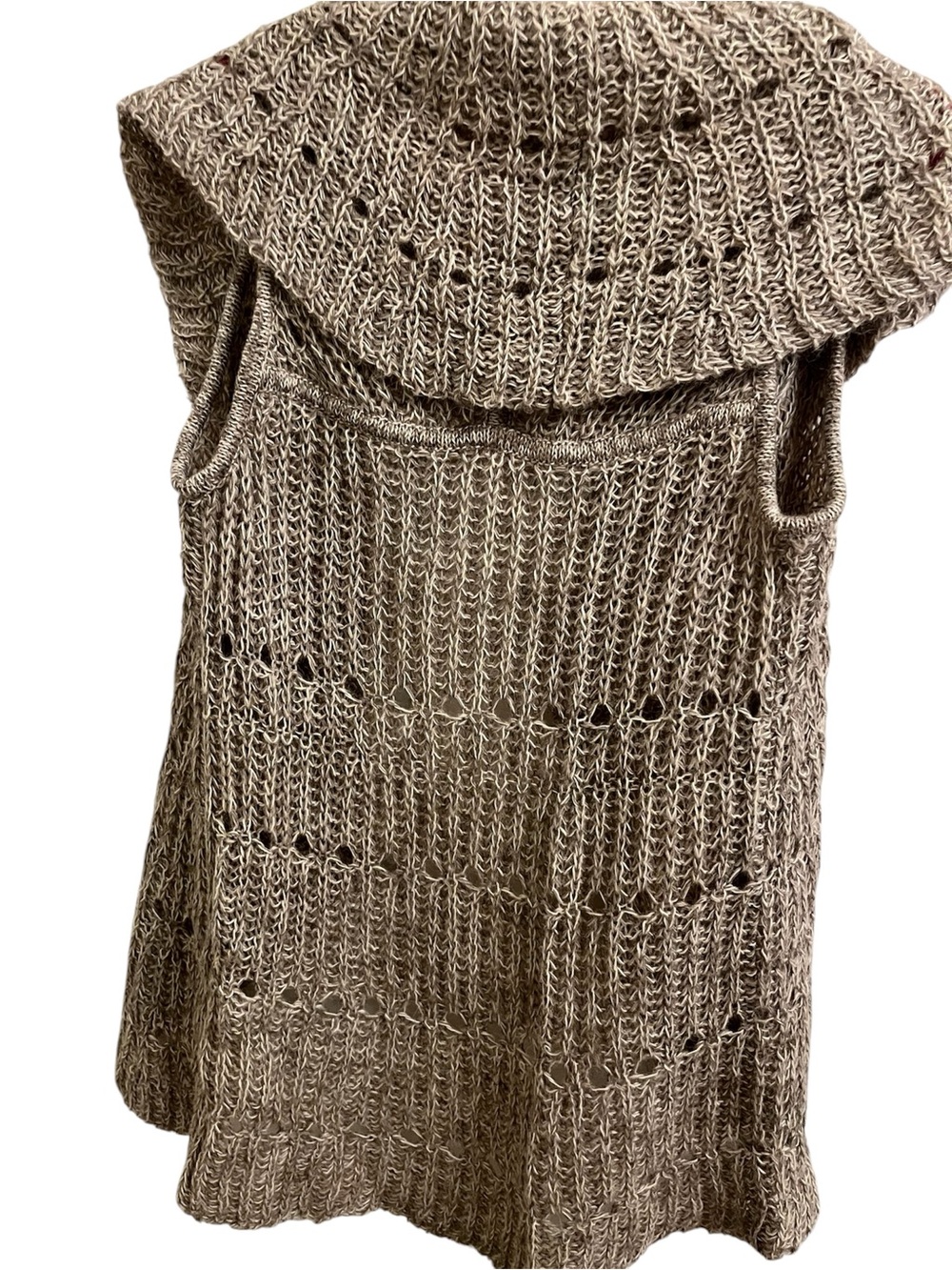 LOFT Taupe Open-Front Knit Sweater Vest with Draped Collar - Picture 2 of 4